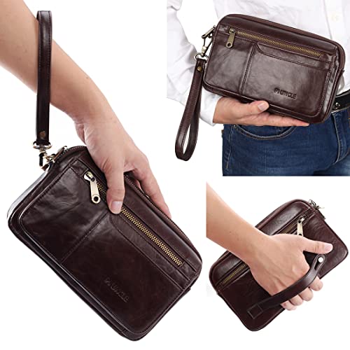 KPYWZER Leather Clutch Purse Wallet Men Wristlet Holder Wrist Bag Pack Business Handbag