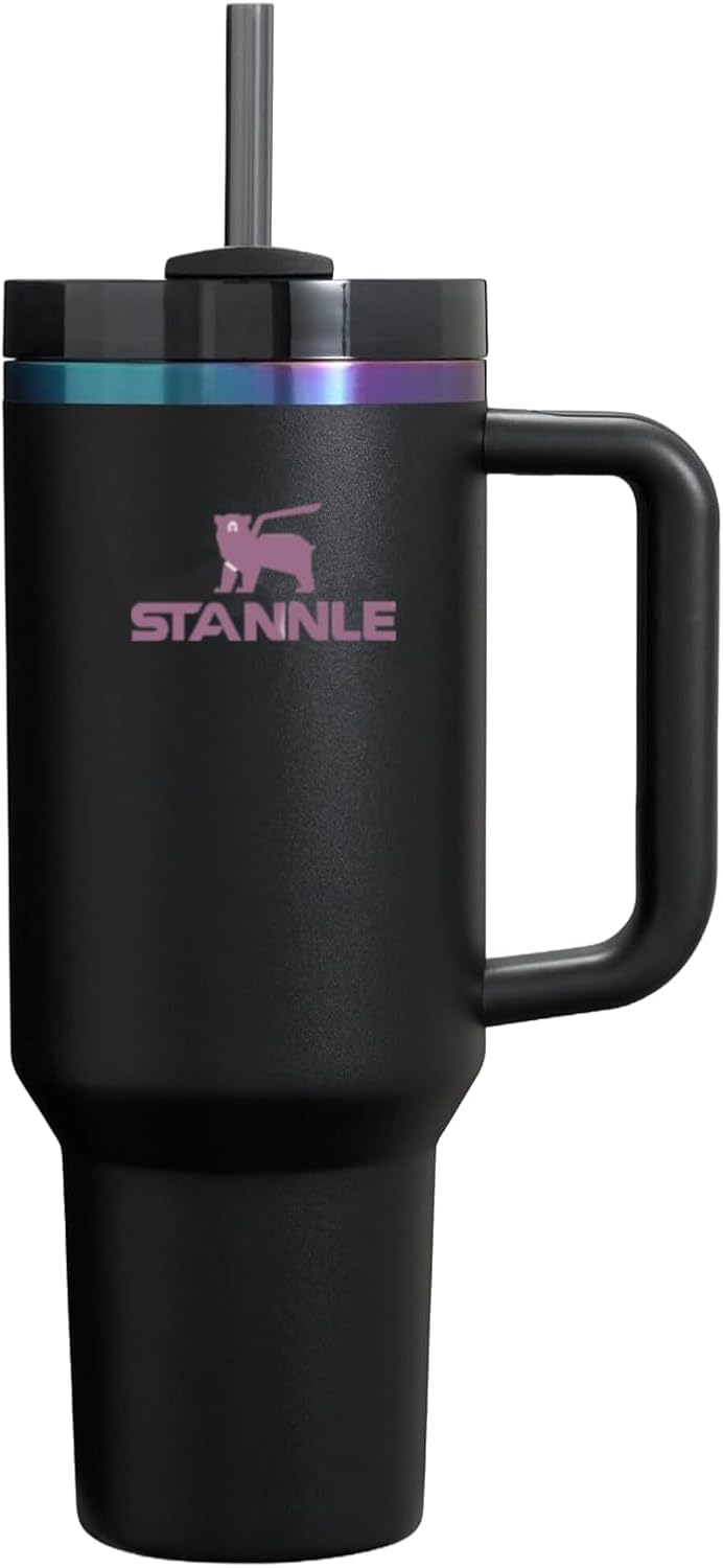 Original Quencher H2.0 Tumbler with Handle & Straw 40 oz | Twist On 3-Way Lid | Cupholder Compatible for Travel | Insulated Stainless Steel Cup | BPA-Free | Black