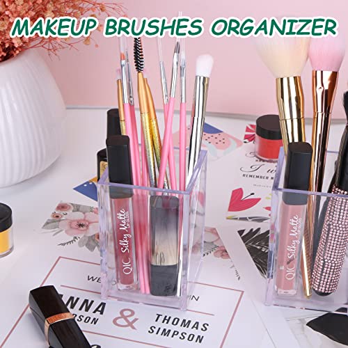 AFOROEOA 10 Pack Clear Acrylic Pen Holder Makeup Brush Holder Desktop Pencil Organizer Acrylic Pencil Cup Stationery Office Organizer Accessory for Office School Makeup Desk…