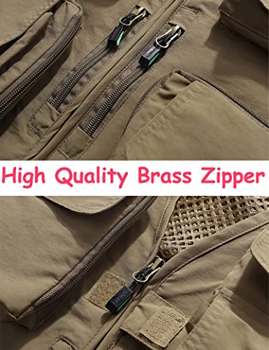 Flygo Men's Casual Outdoor Work Safari Fishing Travel Photo Cargo Vest Jacket Multi Pockets