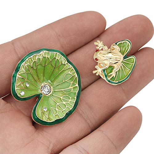 Green Enamel Lotus Leaf Frog Cartoon Lucky Animal Brooch Breastpin Hat Pins Boutonniere Collar Lapel Pins Clothing Costume Accessories Jewelry for Women Men
