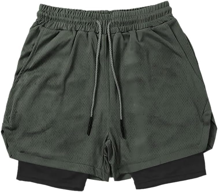 VITION Gym Shorts for Men, Men's Activewear Running Shorts,Drawstring Gym Shorts Men, 2 Layer Loose Athletic Shorts with 4 Pockets