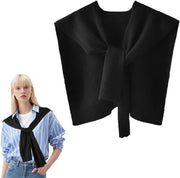 Sweater Shawl Wrap for Women Knitted Soft Shawl with Front Tie Strap - Black