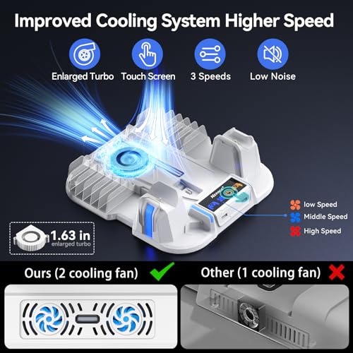 Nepagz PS5 Slim Cooling Stand With Controller Charging Station, 3-Level Fan, 12 Game Storage for PlayStation 5 (Digital/Disc) - White
