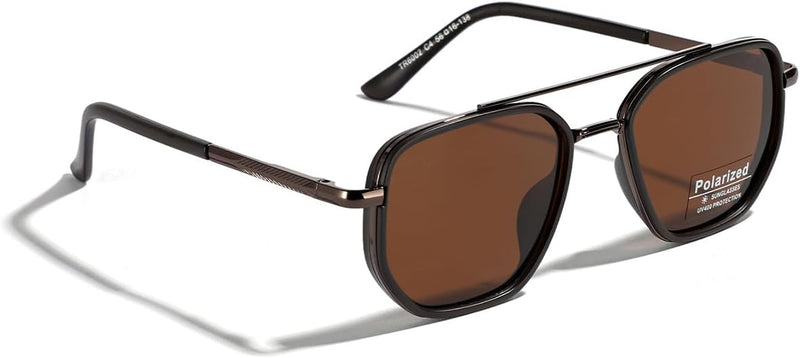 LIGOES TR90 Polarised Sunglasses Retro Square Flattop Sunglasses Double Bridge Full Frame UV400 Lens Glasses