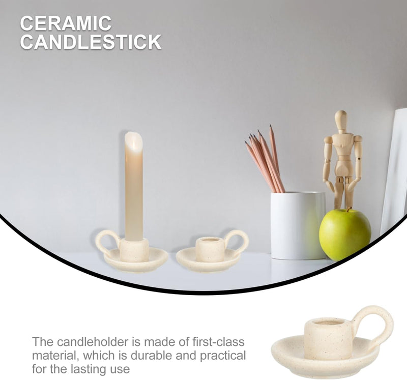 Alipis 2 Pcs Ceramic Candle Holder Taper Candlestick Holder Candlelight Stand for Holiday Dining Room Home Decoration Display Beige