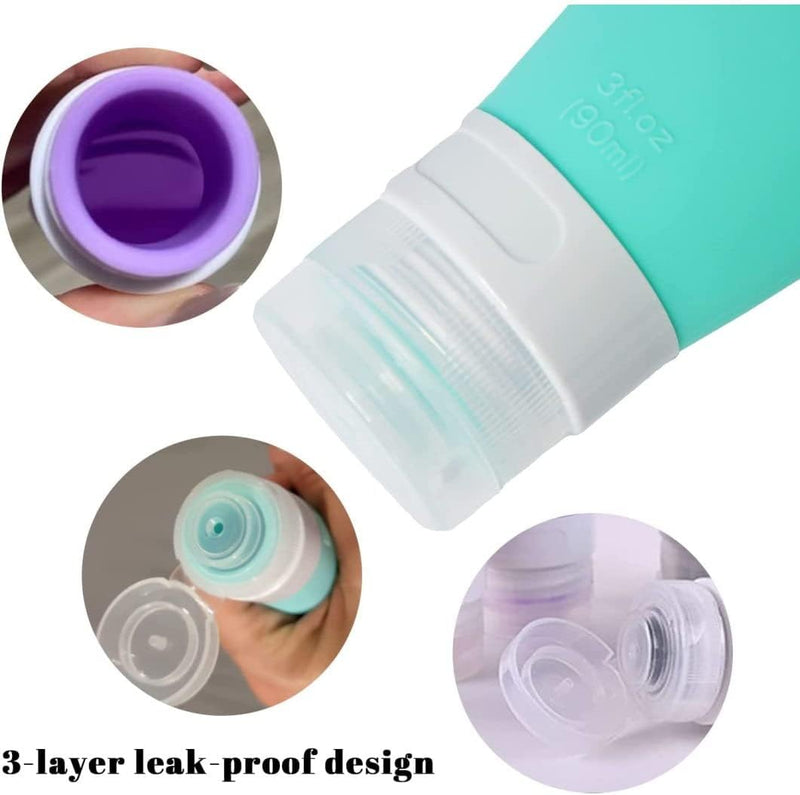 Travel Bottles Containers, Portable Silicone Travel Bottles,4 Pcs Refillable Squeezable Leak Proof Travel Accessories for Washing Toiletries,with PVC Storage Bag 90ml (3fl.oz)