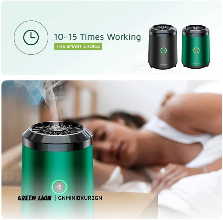 Green Lion Smart Bakhour Rechargeable Electric Car Incense Burner, USB-C Portable Mini Burner, Aluminum Alloy Design, Strong Power for Fast Burning, Long-Lasting Fragrance - Green