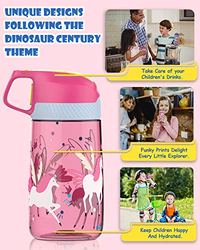 FJbottle Kids Water Bottle with Straw, 16 oz Leak Proof Plastic Toddler Bottle with Handle Water Jug Wide Mouth Drinking Bottle for Kids Sports School