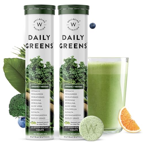 Wellbeing Nutrition Daily Greens for Immunity and Detox with 39+ Organic Certified Plant Superfoods & Antioxidants (Pack of 2)