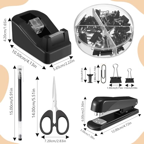 Angju Office Supplies,7 Set Desk Accessory Kit Include Stapler Tape Dispenser Pen Binder Clips Paper Clips Scissor and Calculator for Students and Office Clerks