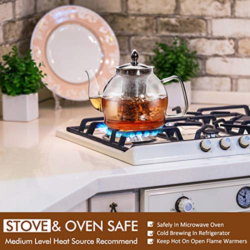 Hiware Glass Teapot with Removable Infuser 1000ml Stovetop Tea Maker and Tea Maker