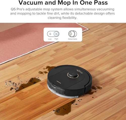 roborock Q5 Pro Robot Vacuum and Mop Combo, 5500Pa Suction, DuoRoller Brush, LiDAR Navigation, Robotic Vacuum Cleaner with 240 min Runtime, Smart No-Go Zone, Perfect for Pet Hair