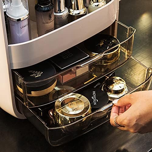 LIMOS Modern Makeup Storage Organizer Box Cosmetics storage display rack with drawer,Waterproof, dustproof, display cabinet Suitable for bathroom countertop, bedroom dresser (Design D White)
