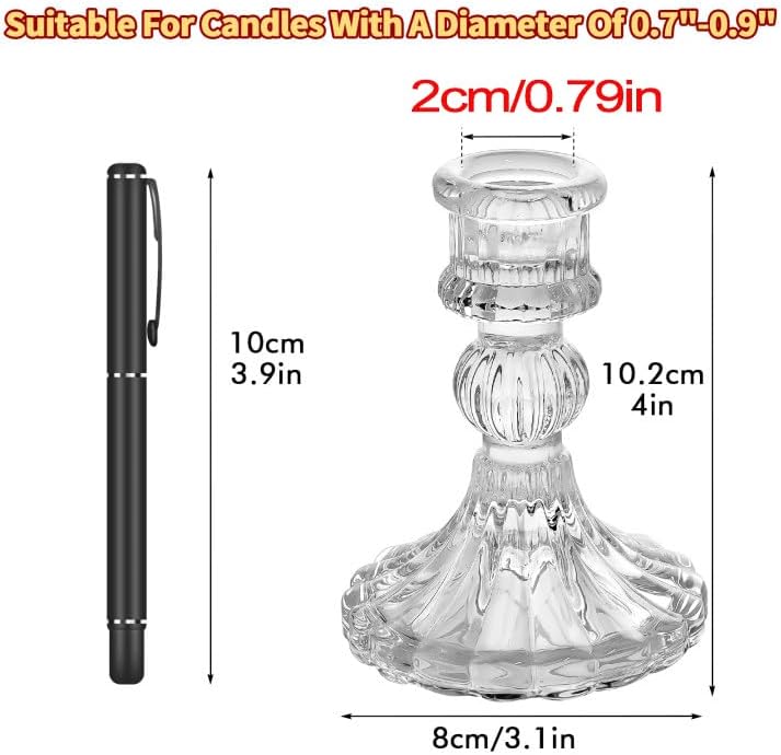 SuproBarware Clear Glass Candlestick Holders,8 pcs Set Include Taper Candle Holders and Stripe Candle Holders,Two Style for Formal Events, Wedding, Festival,Church, Party & Festival Decoration