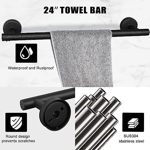 Kissun Matte Black Towel Racks for Bathroom Hardware Accessories Set Towel Bar Set 5 Pieces Wall Mounted (60cm, Black)