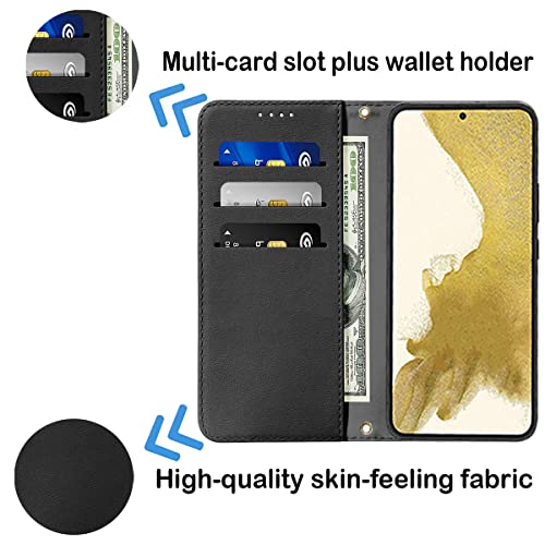 LANJLM Wallet Case for Samsung Galaxy S23 Phone Cases Premium Leather PU Flip Cover Magnetic Shockproof Closure Book Design with Kickstand Feature & Card Slots Galaxy S23 Case - Black