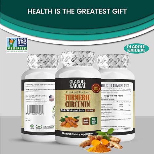 Oladole Natural Turmeric Curcumin 1510mg with Black Pepper â€“ 120 Capsules | 95% Curcuminoids | Joint, Immune & Digestive Support | Antioxidant-Rich | Skin Health & Stress Relief Supplement