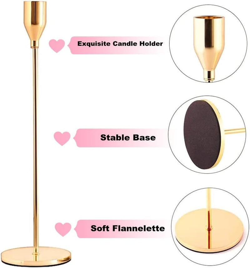 Beauenty 3pcs Gold Candle Holders,For Taper Candle,Candle Sticks,Candlestick Holder,Table Centerpiece Decorative,Decorative Candlestick Holder For Wedding,Dinning,Party,Living Room
