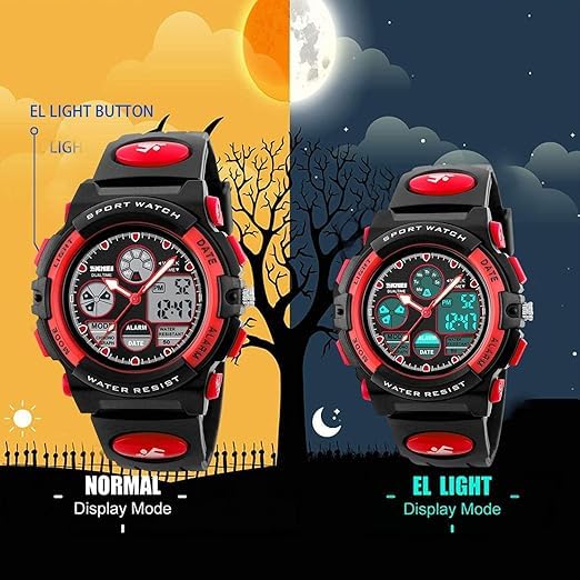 Kids Watch,Unisex Kids Watch for 3-15 Year Old Boys,Digital Sport Outdoor Multifunctional Chronograph LED 50 M Waterproof Alarm Calendar Analog Watch with Luminous for Children,Kids Gift (Red)
