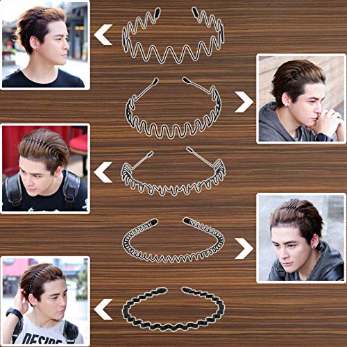 Timoo 5 PCS Metal Spring Wavy Hairband Hair Hoop, Simple Fashionable Headband Headwear Accessories for Men, Women, Black