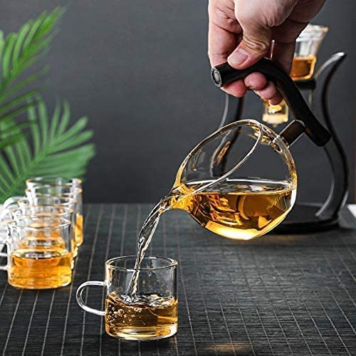 RORA Glass Teapot Set, Automatic Lazy Tea Set, Magnetic Rotating Kungfu Heat Resistant with 6 Tea Cups (Teapot with 6 Bowls)