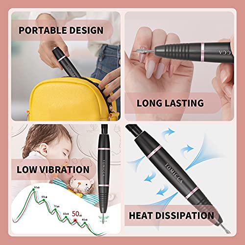 TOMICCA Portable Electric Nail Drill, 12 in 1 Nail Drill Set Electric Nail Files Professional 20000RPM Acrylic Nails Gel Nails Manicure Pedicure Polishing Machine for Home and Salon Use