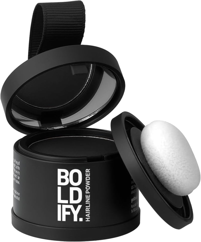 BOLDIFY Hairline Powder, Instantly Conceals Hair Loss and Fills In Receding Hairlines, and Wide Parts, Stain-Proof 48 Hour Formula for Hair & Beard, Root Concealer & Gray Hair Coverage (Medium Brown) - Black