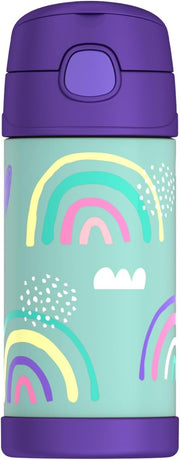FUNTAINER STAINLESS STEEL KIDS OWLS BOTTLE 355ML, F4016OW, KIDS WATER BOTTLE WITH STRAW, INSULATED FLASK, HYDRATION BOTTLE WITH LID - RAINBOW
