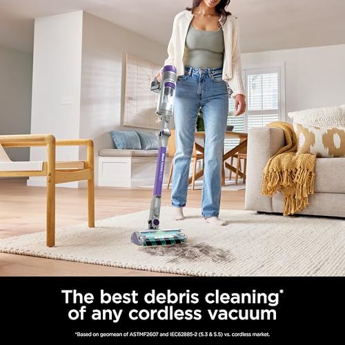 Shark Cordless Vacuum Cleaner with HEPA Filter, PowerDetect Clean & Empty, Powerful Suction, Pet Hair Pickup, Carpets & Hardfloor, Grey/Purple, IP1251MET