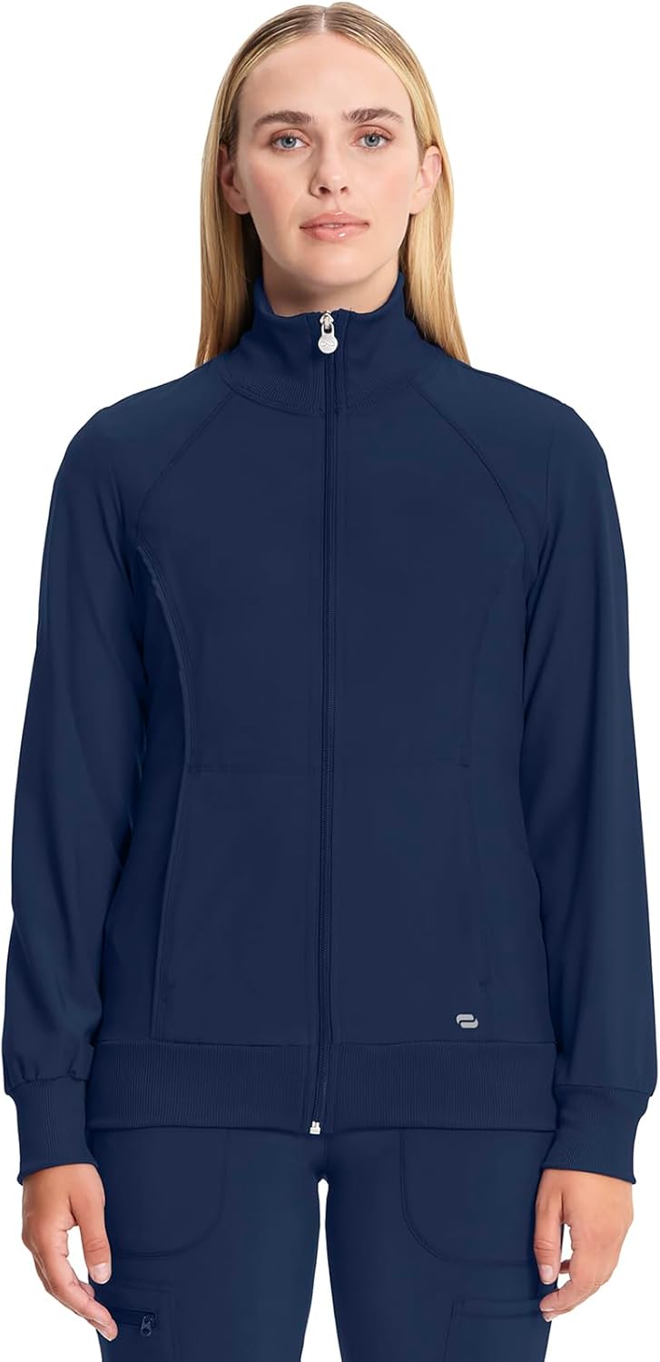 Zip Front Scrub Jackets for Women, 4-Way Stretch Fabric, 2391A - Navy