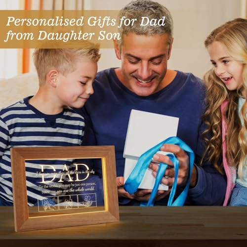 Azonee Dad Birthday Gifts from Daughter Son, Dad Gifts for Men Night Warm White Light Frame with Grateful Sayings Gifts，Bedroom Decor for Birthday Fathers Day Presents