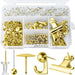 ZELLYA 310 Pcs Push Pins Set, Thumb Tacks Decorative Push Pins Map Head Pin for Cork Board with Push Pin Hook Pushpin Clip, 5 Style Office Accessories for Cork Board Map Office (Gold)