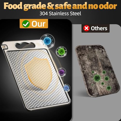 Stainless Steel Cutting Board for Kitchen ? Large 15×10 Inch, Double-Sided, Non-Slip, Scratch-Resistant Mesh Design with Juice Groove, Food-Grade Wheat Straw PP, Easy to Clean Chopping Board