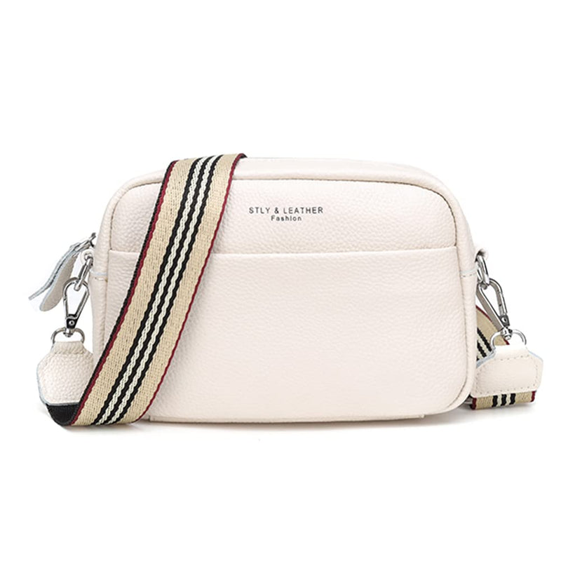 Crossbody Bag for Women Genuine Leather Wide Strap Shoulder Bag Purse Trendy Design Camera Crossbody Purse Top Zip