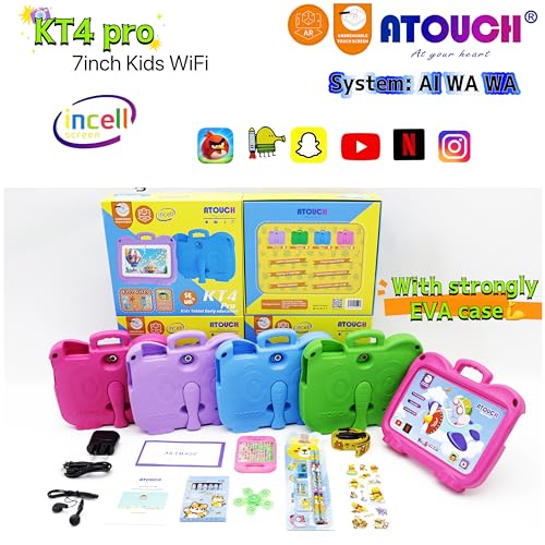 Atouch at your heart KT4 Pro Kids Tablet - 7" Android Tablet with 8GB RAM, 256GB Storage, WiFi, Parental Controls & Durable EVA Case - Ideal for Early Education & Learning (Rose Red)