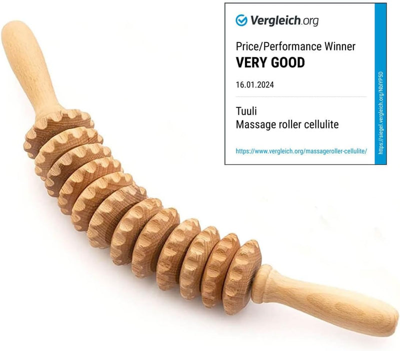 Tuuli Accessories - Curved Wooden Massage Roller for Waist and Thigh, Multi-Functional Body Roller for Cellulite Reduction and Muscle Tension, Natural Massager for Women and Men