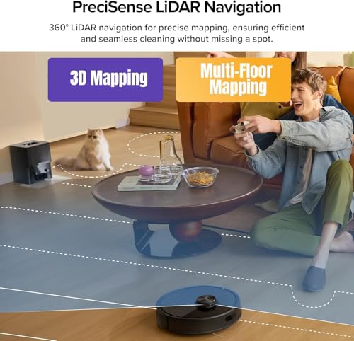 roborock Q7 TF+ Robot Vacuum and Mop, Self-Emptying Dock, 7 Weeks Hands-Free Cleaning, 10000Pa Suction, Dual Anti-Tangle System, for Pet Hair & Carpet, PreciSense LiDAR Navigation, App Control, Black