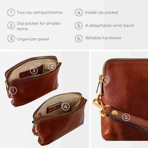 Time Resistance Leather Clutch for Men - Organizer Bag for Men - Wrist Bag - Briefcase Handmade in Italy - Gift Box Included