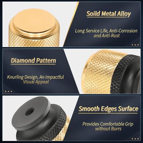 NALACAL 12 Pack Knurled Cabinet Knobs, Kitchen Cabinet Knobs, Modern Decorative Drawer Knobs, Modern Dresser Knobs Knurled Cabinet Hardware - 1 Inchfor Kitchen Bedroom Cupboard, Black & Gold