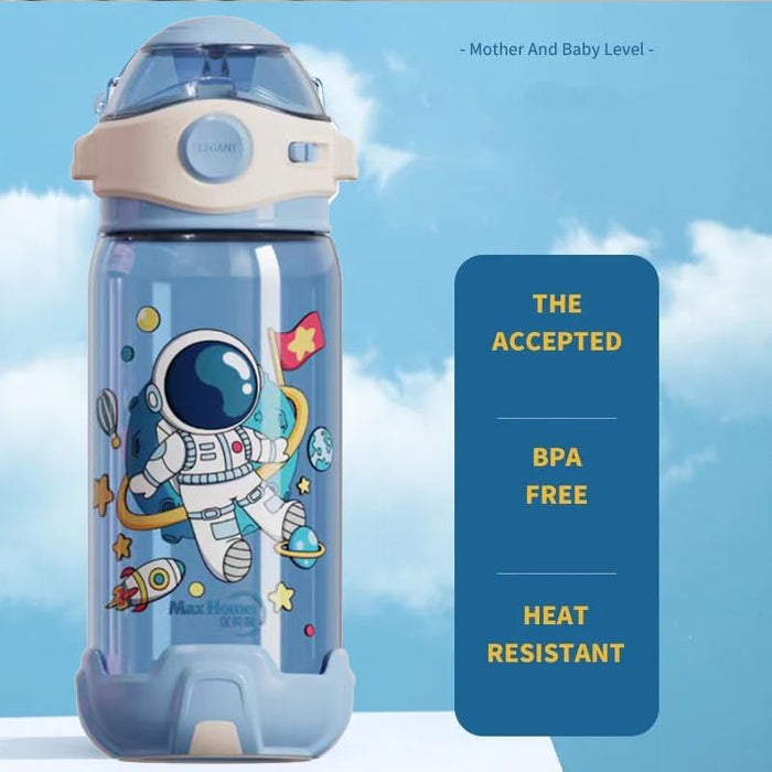 Kids Water Bottle 550ml / 18oz ? Fun Cup Design with Wheels & Strap ? Portable, Spill-Proof Bottle with Straw for Boys & Girls ? Great for School, Camping & Travel