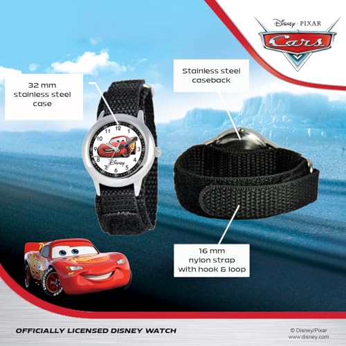 Disney Cars Kids' Stainless Steel Time Teacher Analog Quartz Nylon Strap Watch, CARS, NO SIZE, SS Kids