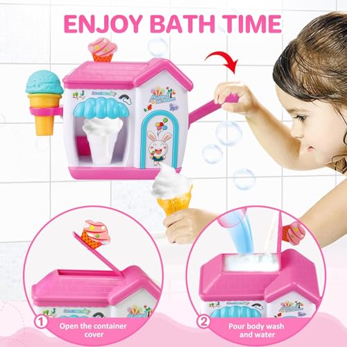Azonee Toddler Bath Toys - Interactive Baby Shower Toys, Bubble Ice Cream Maker Bath Toy, Toddler Bath Toys Age 2-4, Bathtub Bubble Machine, Toy for 3 4 5 6 7 8 Years Old Boys Girls