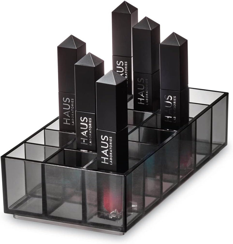 Idesign 3-Drawer MakEUp Box From The Signature Series By Sarah Tanno, Wide Rpet MakEUp Organiser Storage, MakEUp Storage, Smoke/Matte Black - Lipstick Organizer