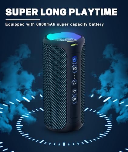Ortizan Bluetooth Speakers, 40W Loud Stereo Portable Wireless Speaker, IPX7 Waterproof Shower Speakers with Bluetooth 5.3, Deep Bass, LED Light, Microphone, True Wireless Stereo for Home, Outdoor
