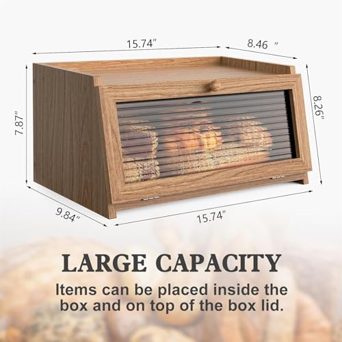 THE WHITE SHOP Bread Box for Kitchen Countertop Large Bread Box Farmhouse Bread Container Bread Storage with Window Bread Holder (Color : NATURAL)