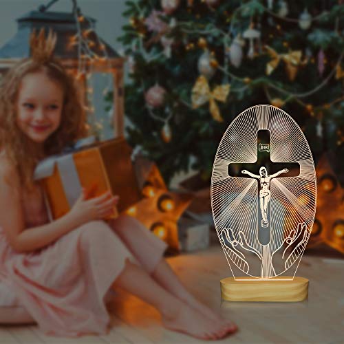 Lightzz N/A 3D Illusion Lamp Jesus Cross Night Night,USB Power Warm Colors Bedside Lamp for Home Room Holiday Decor