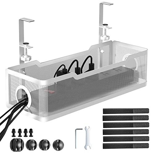 Cinati Under Desk Cable Management Tray White, Cable Management Under Desk No Drill, 15.7Cable Tray with Clamp for Desk Wire Management,Desk Cable Management Box for Office, Home - No Damage to Desk