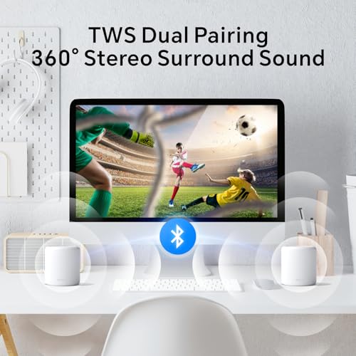 Baytion Portable Bluetooth Speaker, Wireless Stable Bluetooth 5.3 Speakers with HD Sound,TWS Pairing and Hands-free Calling, Waterproof Room Speaker for TV/Car/PC/Outdoor (White,Volume Control)