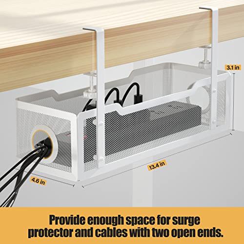 Cinati Under Desk Cable Management Tray White, Cable Management Under Desk No Drill, 15.7Cable Tray with Clamp for Desk Wire Management,Desk Cable Management Box for Office, Home - No Damage to Desk